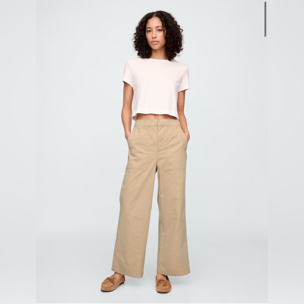 GAP Wide Leg Poplin Pants, NWT, SZ XSM, Khaki Striie